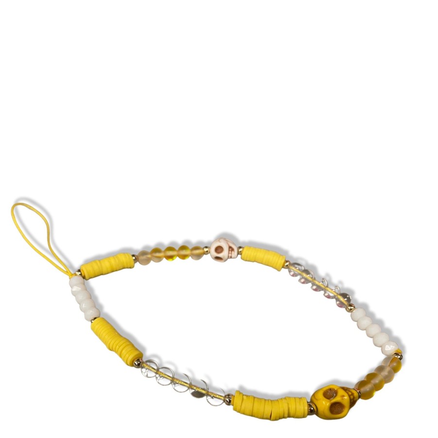 Phone Cases & Accessories love lisa Phone Charms | Yellow Skull Beaded Phone Charm Wristlet