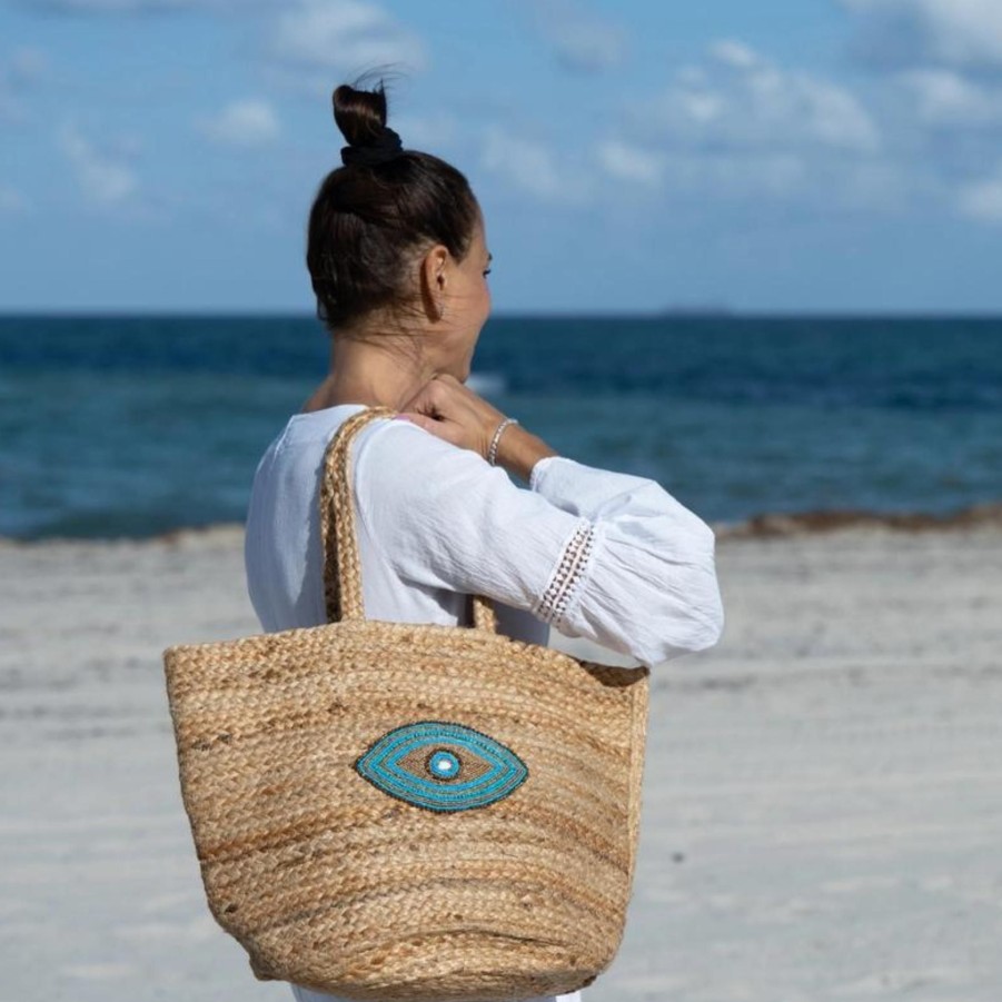 Handbags private label Beach Bags | Evil Eye Jute Beach Bag