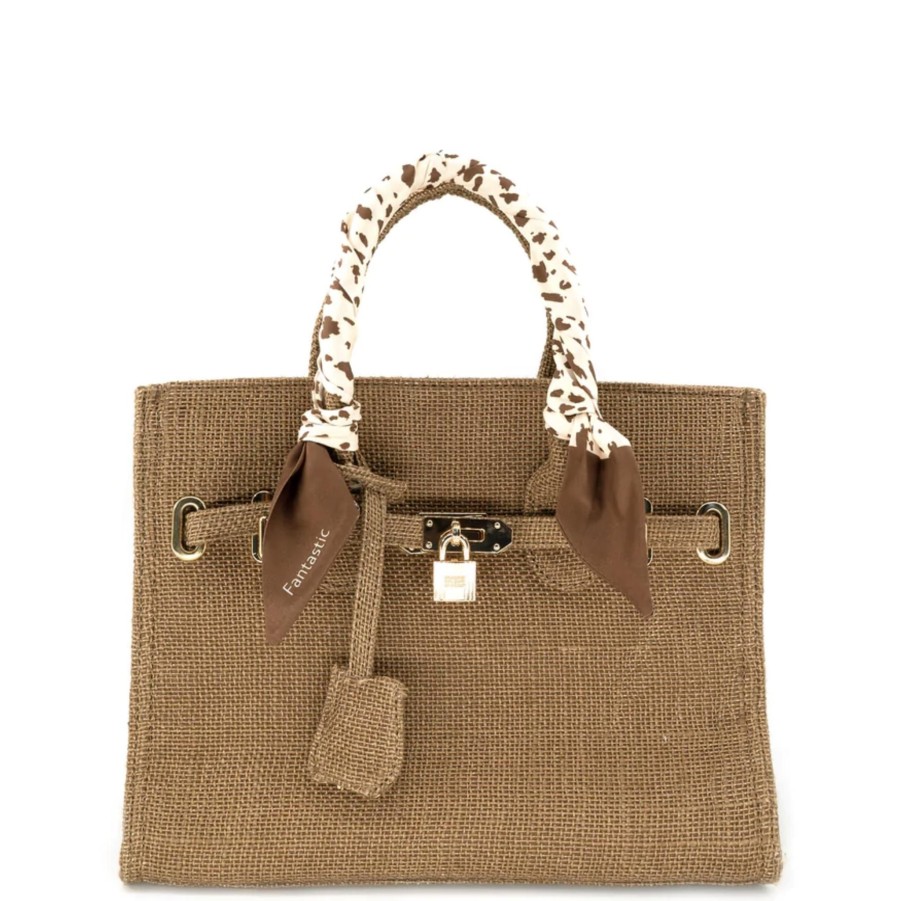 Handbags Bc Handbags Vegan Totes | Burlap Satchel With Scarf Handle