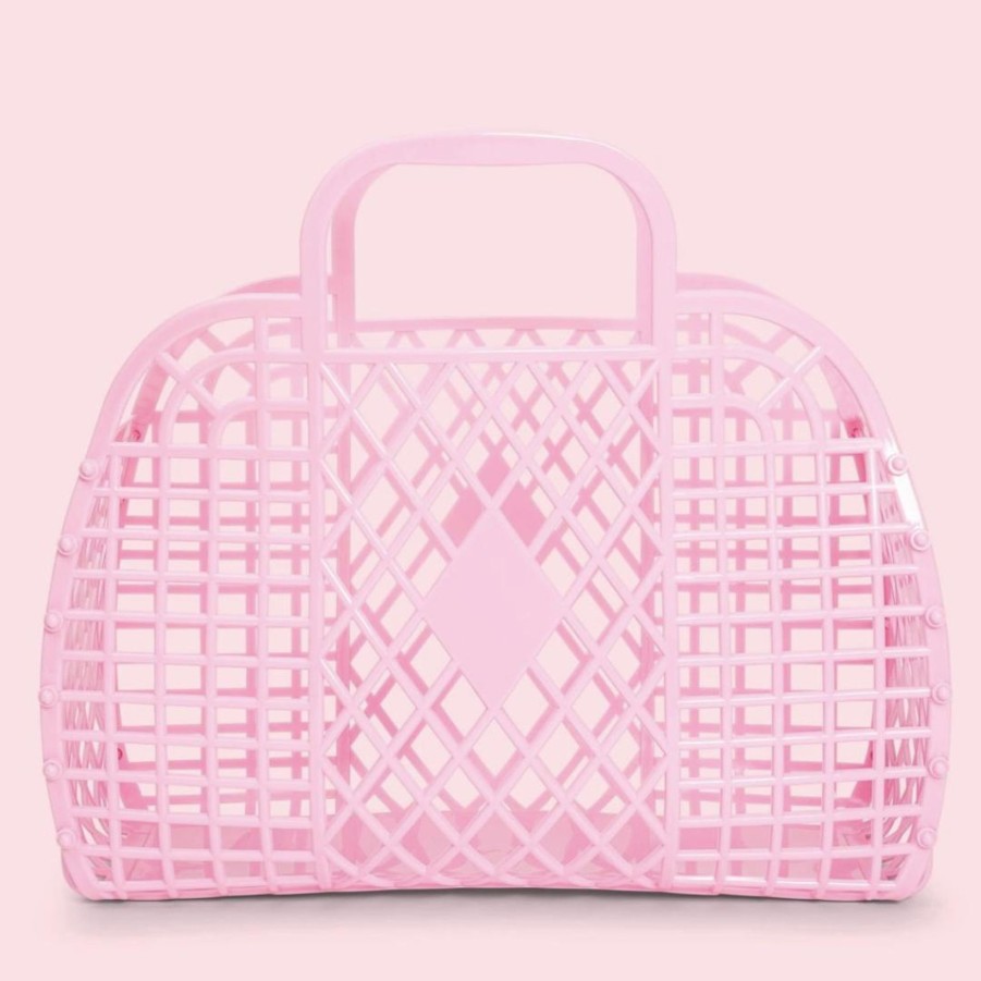 Handbags Sunjellies Beach Bags | Sunjellies Retro Basket Bubblegum Pink- Large