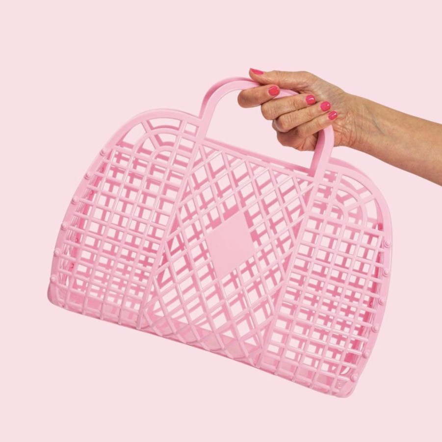 Handbags Sunjellies Beach Bags | Sunjellies Retro Basket Bubblegum Pink- Large