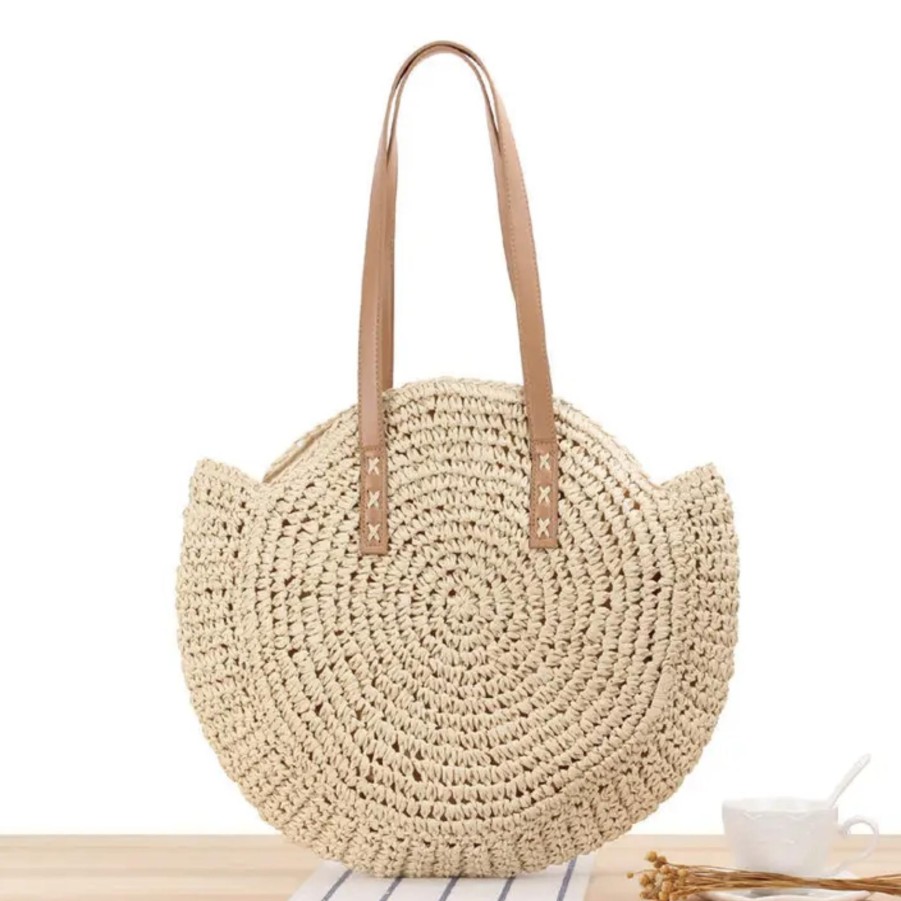 Handbags PestemalCity Beach Bags | Round Straw Beach Bag Beige