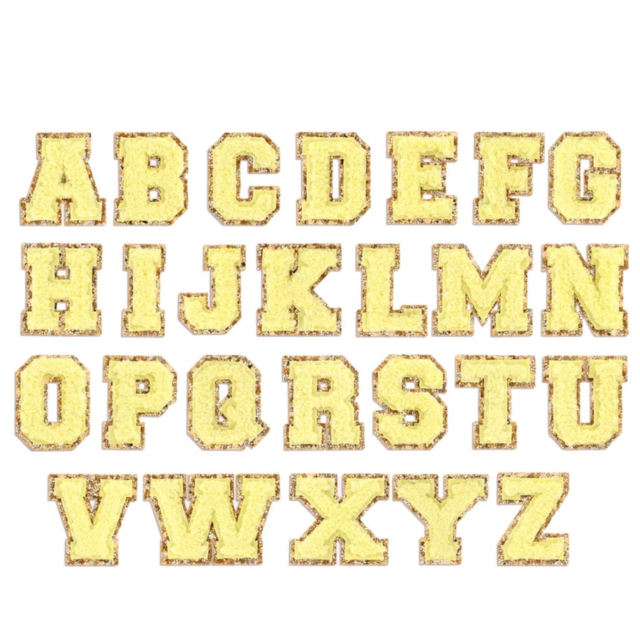 Accessories Lil Darlings Diy Pouches & Patches! | Yellow Glitter Varsity Initial Letter Sticker Patch