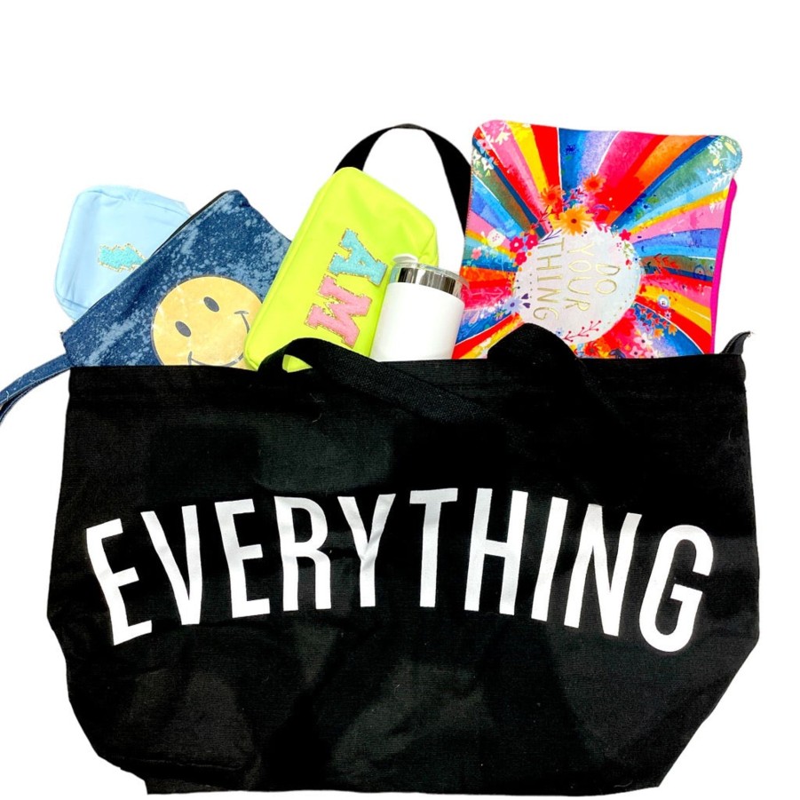 Handbags Lil Darlings Beach Bags | Everything Large Canvas Tote Black With White Letters