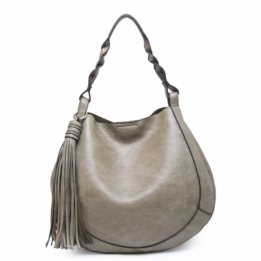 Handbags Jen & Co Vegan Shoulder Bags | Eloise Large Tassel Hobo W/ Braided Handle