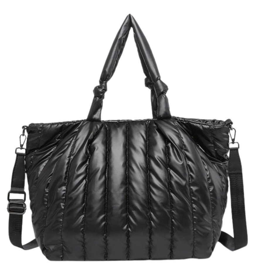 Handbags Jen & Co Vegan Totes | Sawyer Nylon Puffer Satchel Black