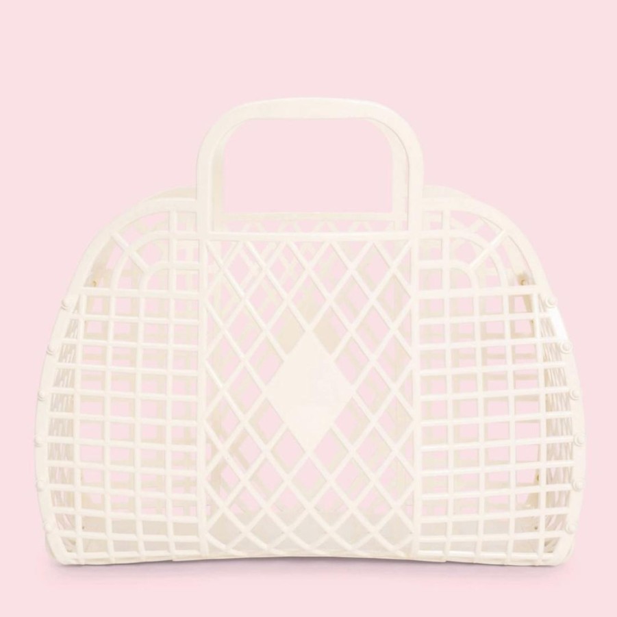 Handbags Sunjellies Beach Bags | Sunjellies Retro Basket Cream- Large