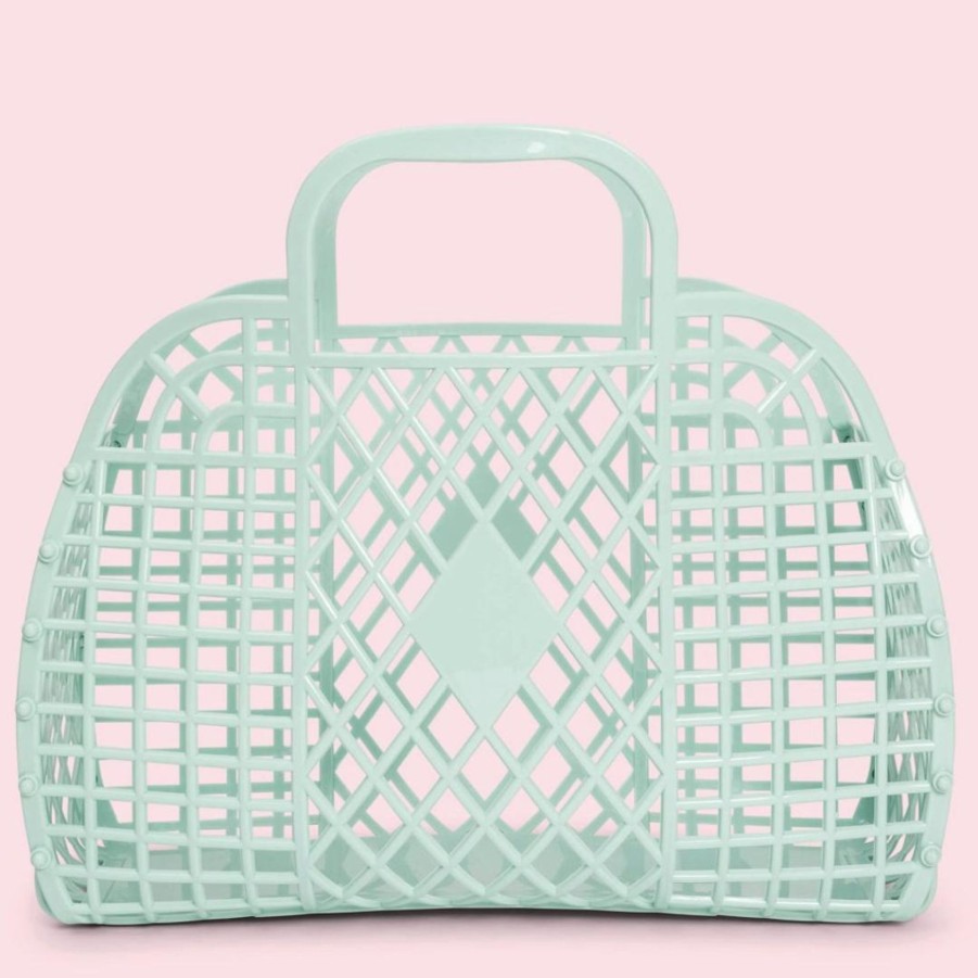 Handbags Sunjellies Beach Bags | Sunjellies Retro Basket Mint- Large