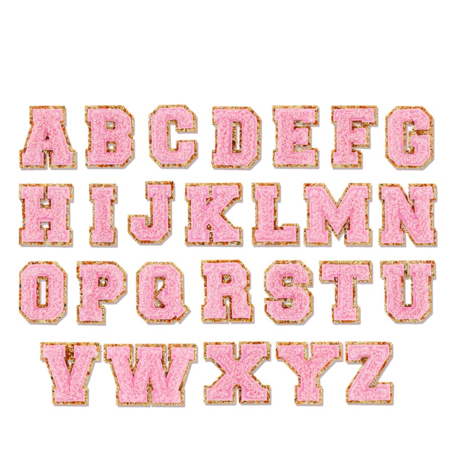 Accessories Lil Darlings Diy Pouches & Patches! | Light Pink Glitter Varsity Initial Letter Sticker Patch