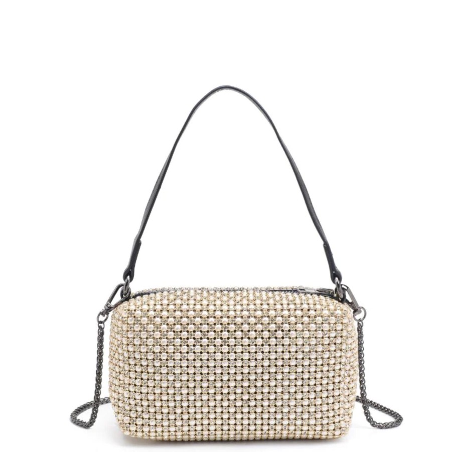 Handbags Urban Expressions Evening Shoulder Bags | Glow Evening Bag Pearl Gold