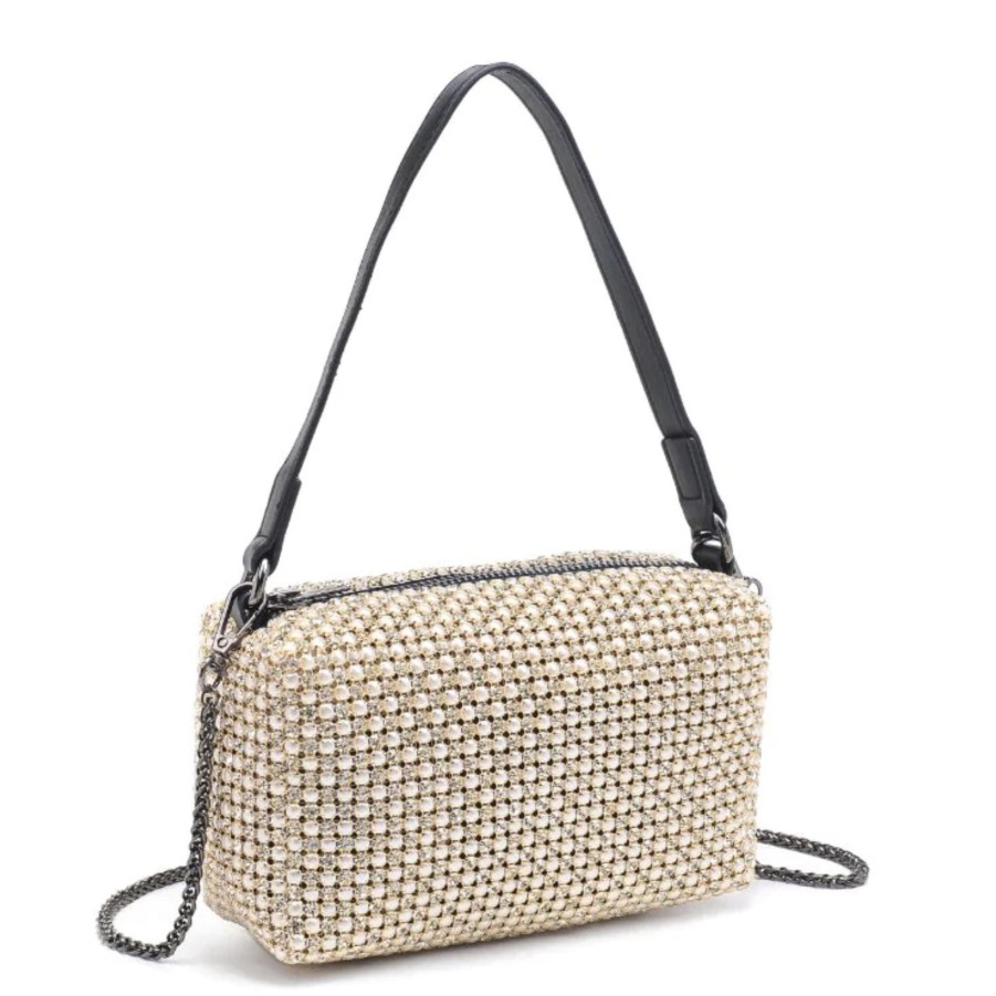 Handbags Urban Expressions Evening Shoulder Bags | Glow Evening Bag Pearl Gold