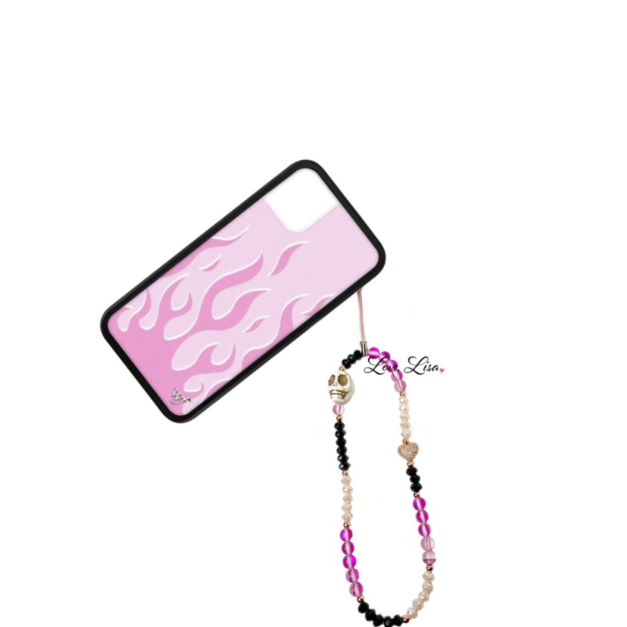 Phone Cases & Accessories love lisa Phone Charms | Gia'S Badass Pink & Black Beaded Phone Strap