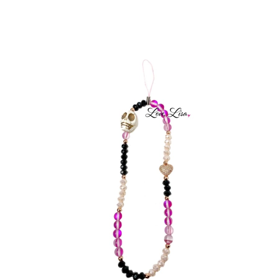 Phone Cases & Accessories love lisa Phone Charms | Gia'S Badass Pink & Black Beaded Phone Strap