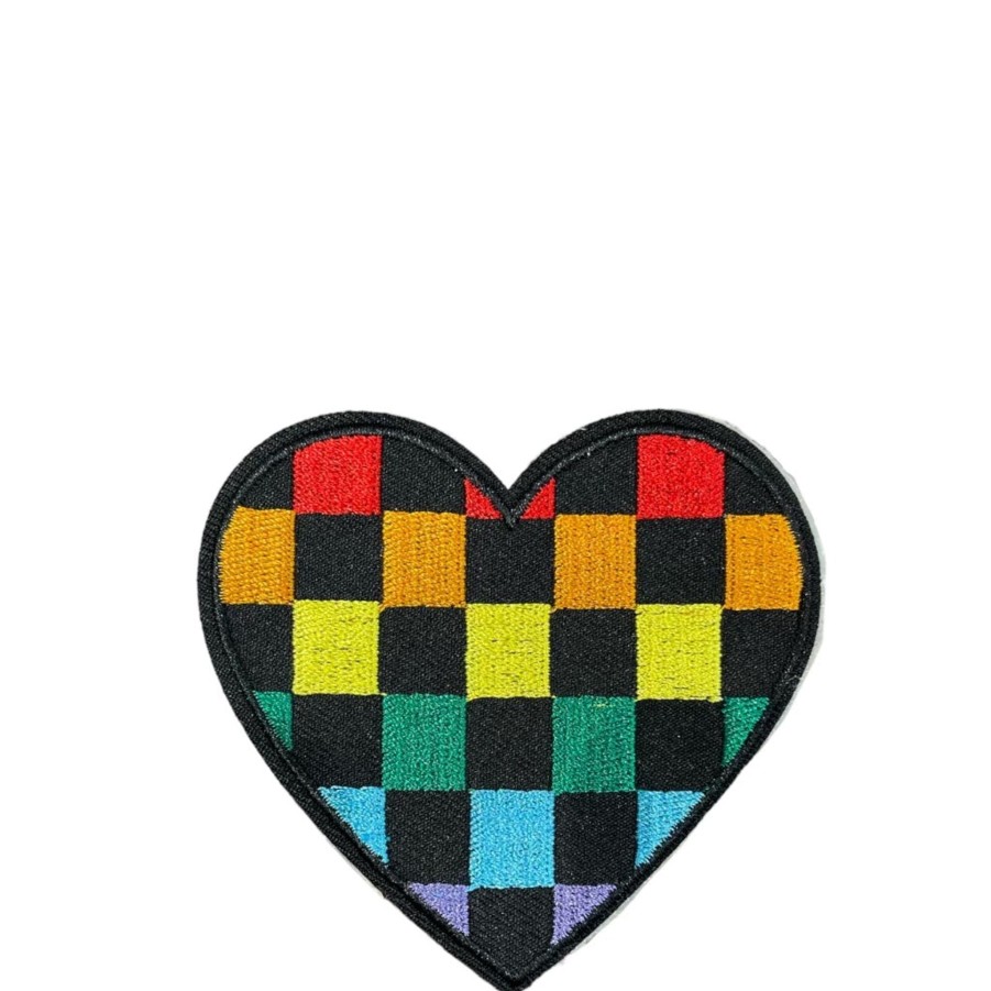 Accessories private label Diy Pouches & Patches! | Checkered Rainbow Heart Sticker Patch