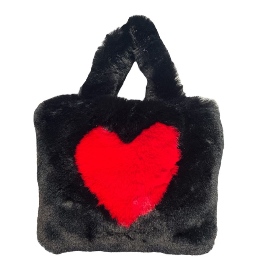 Handbags private label Vegan Crossbodys | Faux Fur Heart Tote With Chain Crossbody Strap