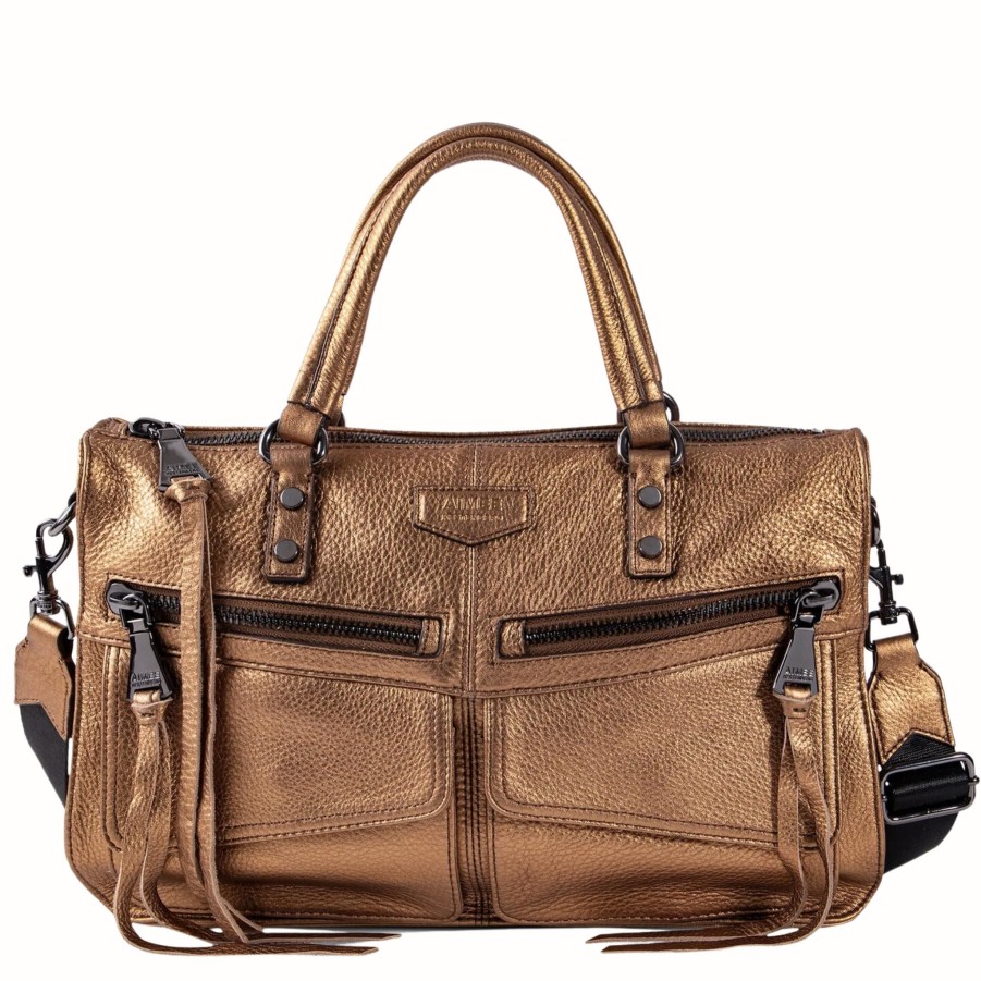 Handbags Aimee Kestenberg Leather Shoulder Bags | Road Trip Satchel Metallic Bronze