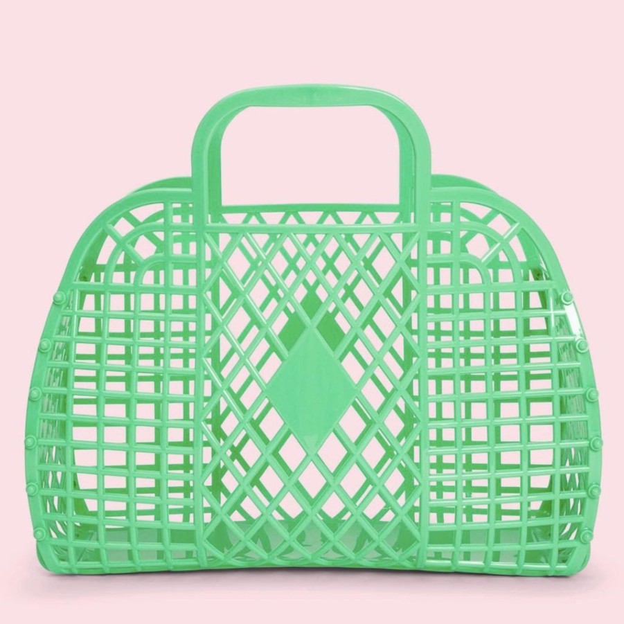 Handbags Sunjellies Beach Bags | Sunjellies Retro Basket Green- Large