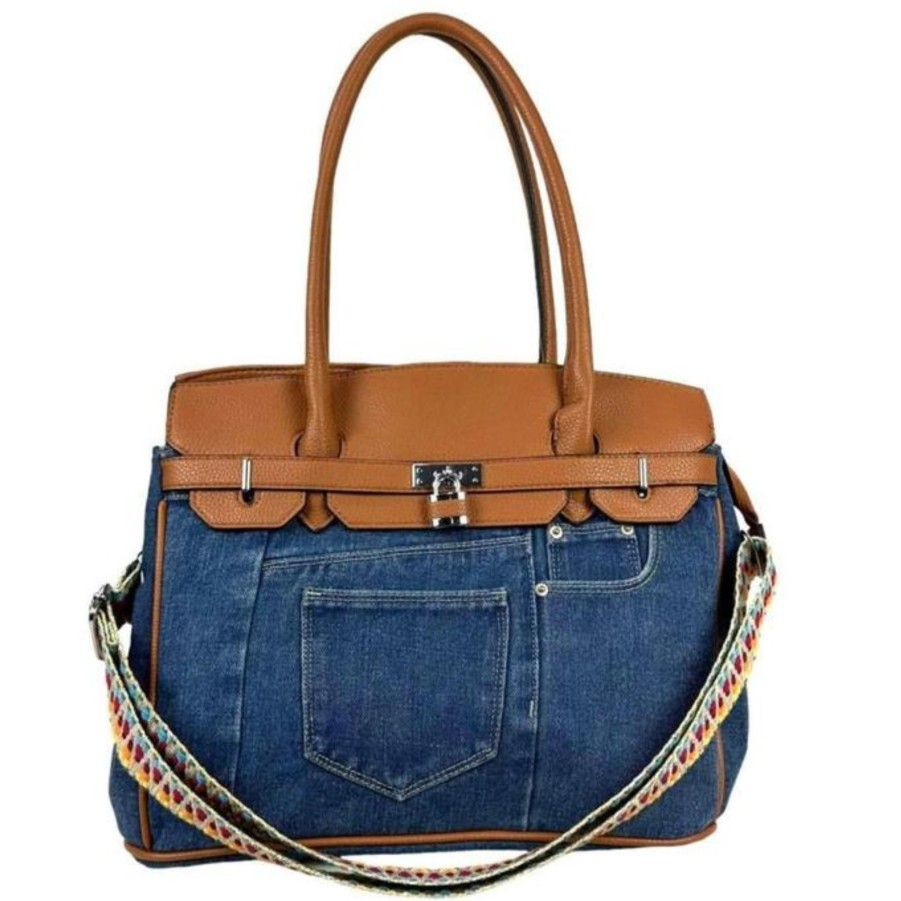 Handbags Chenson & Gorett Vegan Totes | Denim Vegan Bag With Decorative Padlock