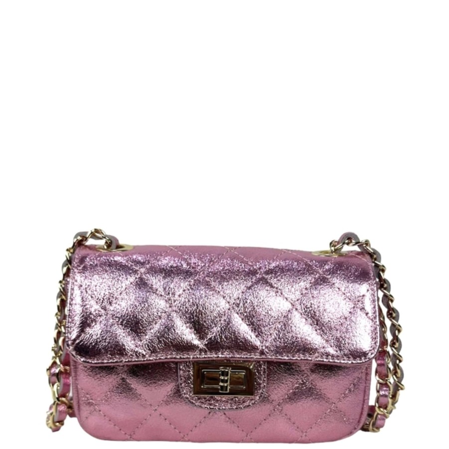 Handbags Chenson & Gorett Leather Shoulder Bags | Metallic Quilted Italian Leather Bag