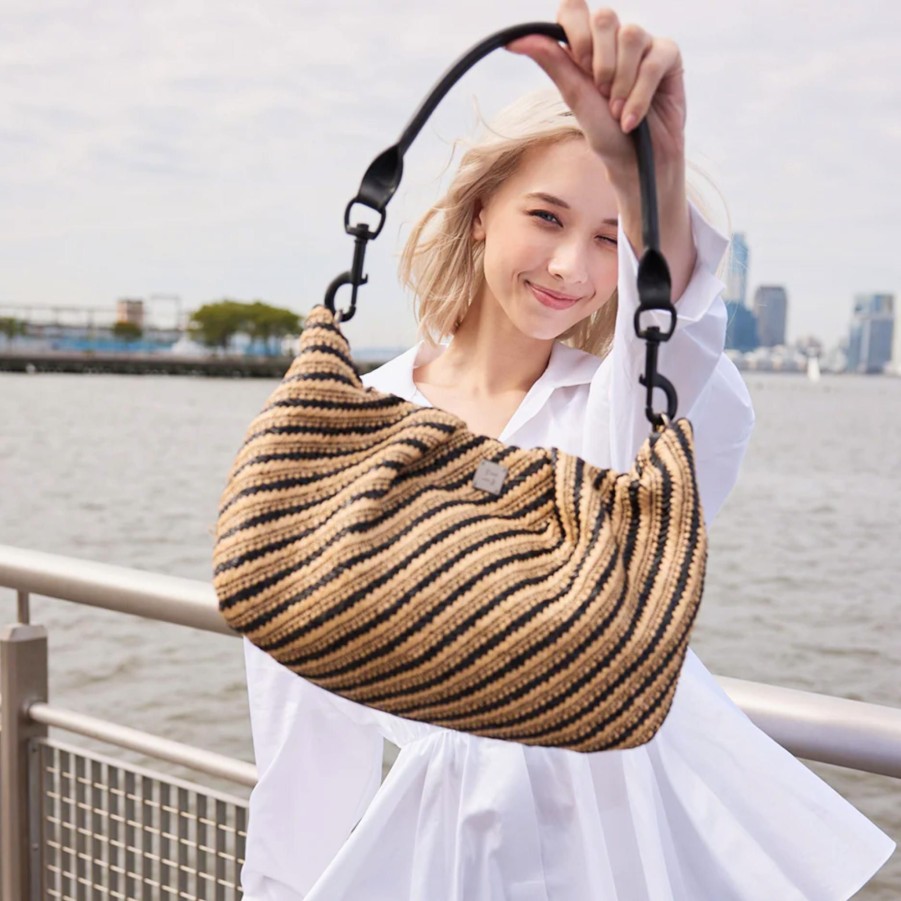 Handbags Think Royln Vegan Shoulder Bags | Savannah - Diagonal Stripe Raffia