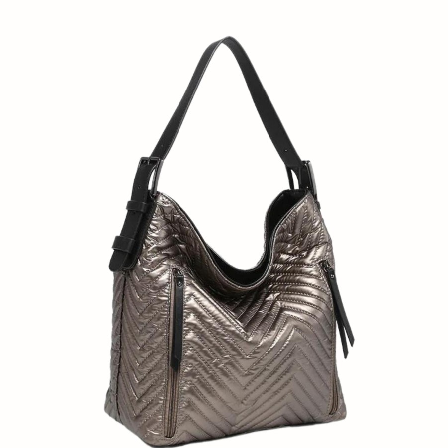 Handbags Jen & Co Vegan Shoulder Bags | Alexa Puffer Hobo Champagne